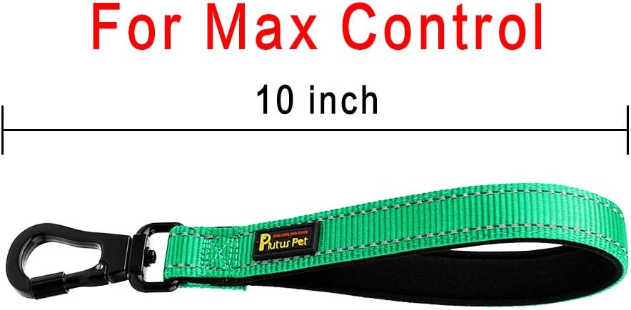 PLUTUS PET 10” Short Dog Leash, Reflective Nylon Padded Handle, Strong Traffic Leash with Carabiner Clip, Perfect for Large or Medium Dogs(10”,Green
