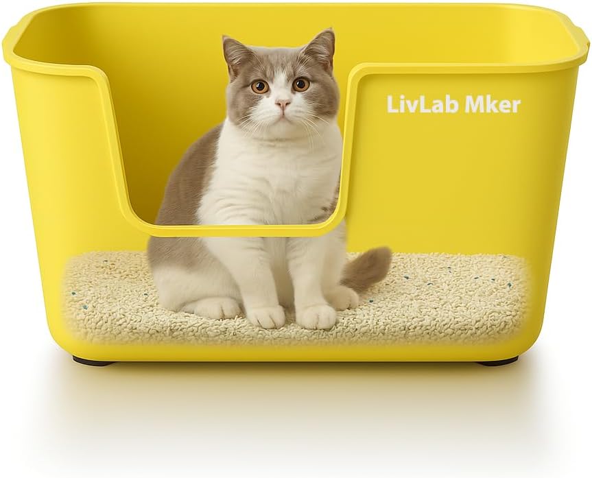 Extra Large Cat Litter Box with High Sides - Splash-Proof Design for Big Cats & Multi-Cat Homes, 24.6in x 16.7in x 12.8in (Yellow-C)