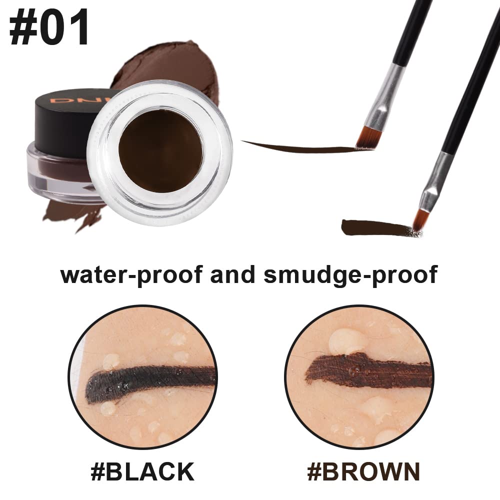evpct 2 in 1 Black & Brown Gel Eyeliner Waterproof Smudge Proof for Waterline Eyebrow Cream Pomade Set with Brushes Long Wear delineador blanco Work Great with Eyebrow Eyeliner Face Body Paint Stick
