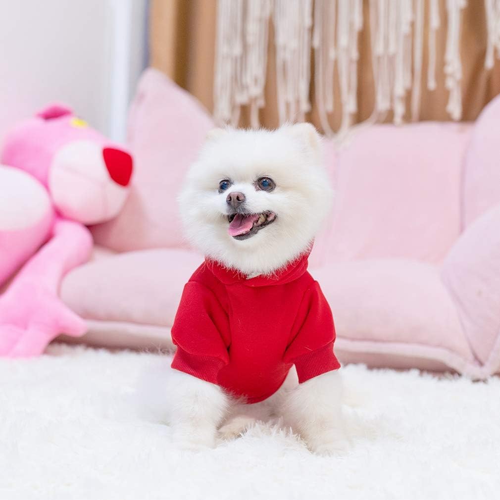 KOOLTAIL Basic Dog Hoodie - Soft and Warm Dog Hoodie Sweater with Leash Hole and Pocket, Dog Winter Coat, Cold Weather Clothes Sweatshirt for Small Medium Large Dogs Puppy Cat Boys Girls Red SM