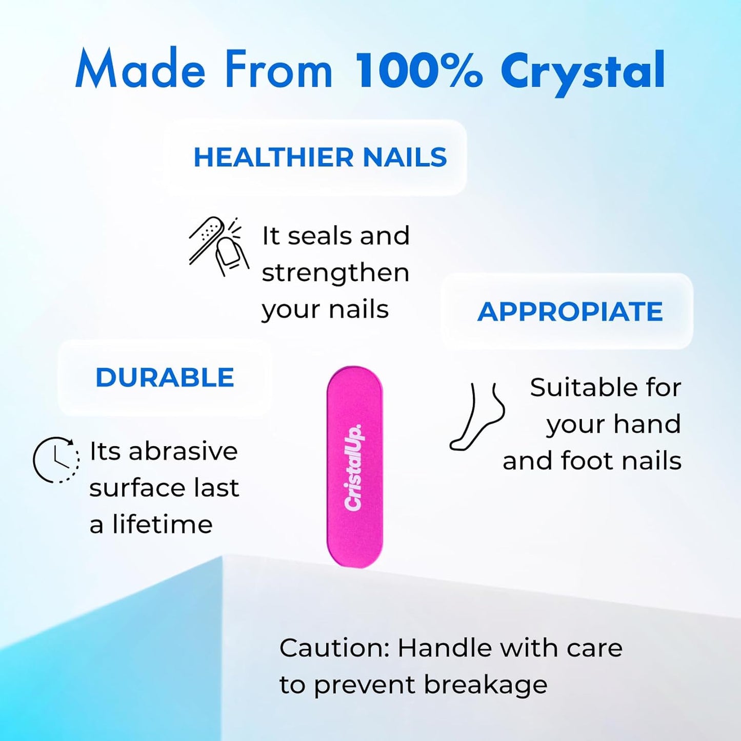 Crystal Nail File 1.6 in, Mini Glass File Ideal for Wallet, Durable, Gentle on Nails, Perfect for Travel, Home, Office and On the Go, Compact for Quick Touch Ups