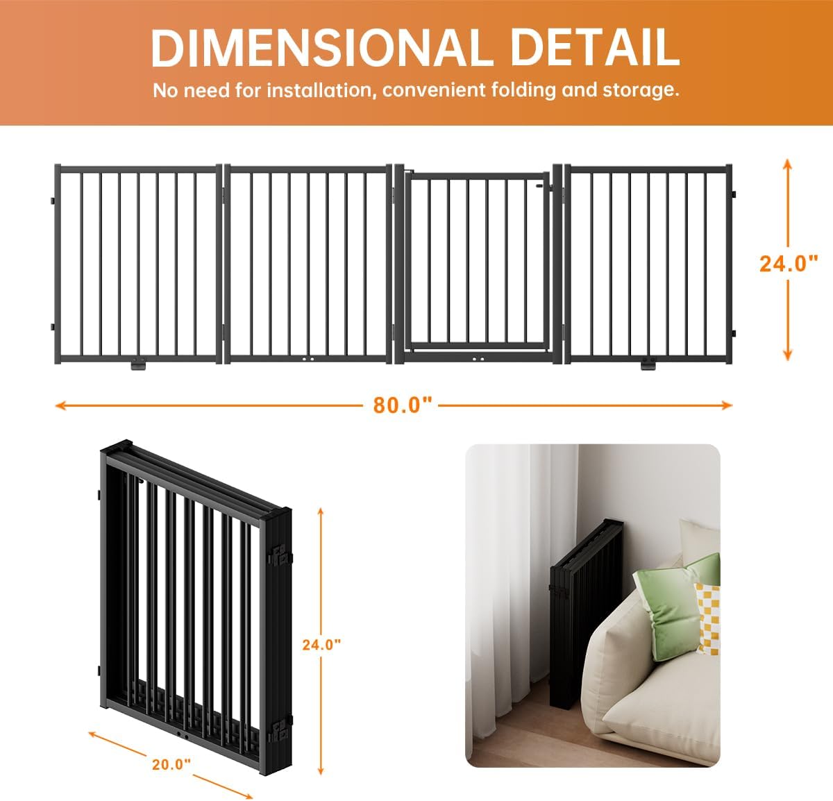 Full Metal Freestanding Dog Gate with Door, 24'' Height Foldable Pet Dog Fence for Indoor & Outdoor, 4 Panels Extra Wide Free Standing SmallDog Gates for Doorways,House,Stairs,Porch,Deck,Yard