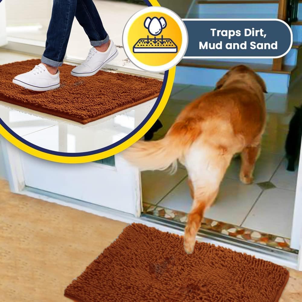 Muddy Mat® AS-SEEN-ON-TV Highly Absorbent Microfiber Door Mat and Pet Rug, Non Slip Thick Washable Area and Bath Mat Soft Chenille for Kitchen Bathroom Bedroom Indoor and Outdoor - Orange 24" x 72"