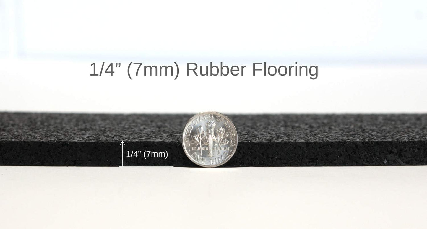 American Floor Mats 1/4in (7mm) Thick Solid Black 4' x 45' Heavy Duty Rubber Rolls, Protective Exercise Mats, Home Gym Rubber Flooring
