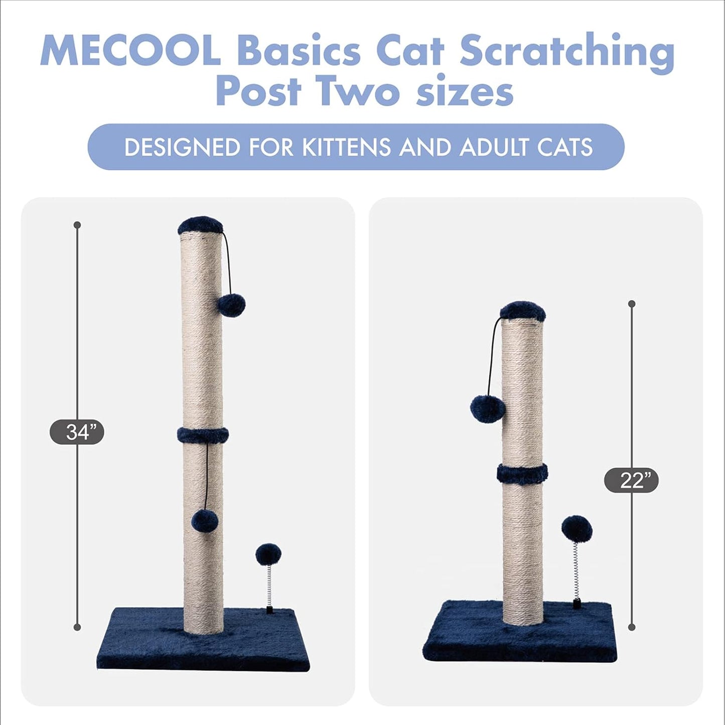 MECOOL Cat Scratching Post Premium Basics Kitten Scratcher Sisal Scratch Posts with Hanging Ball 22 in for Kittens or Smaller Cats, Navy