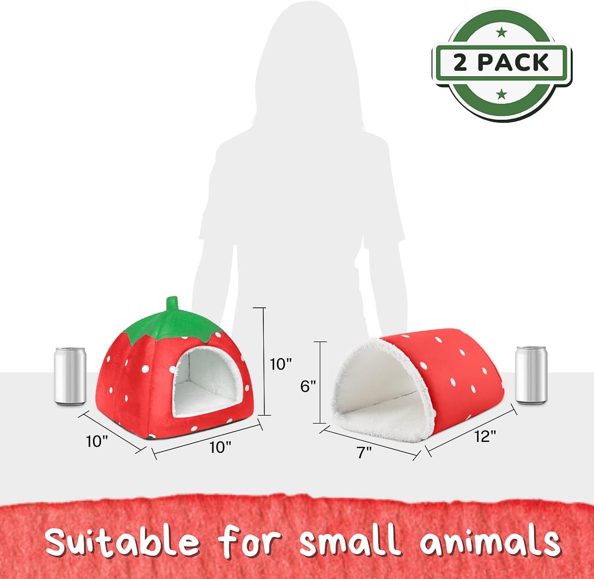 Guinea Pig Hideout with Tunnel, Washable Chinchilla House Bed, Fleece Hideaway, Enrichment Toys, and Cage Accessories for Ferret Hedgehog Small Animal