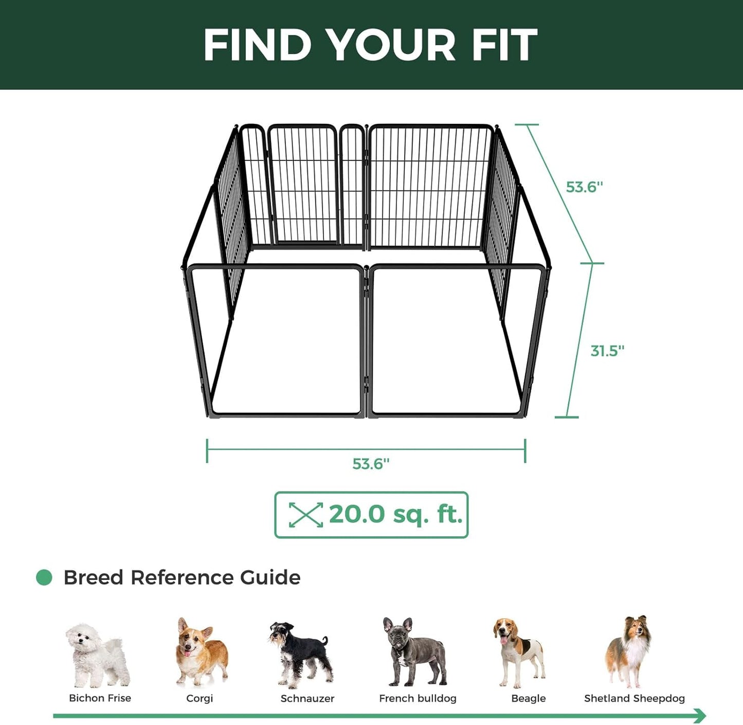 FXW Homeplus Unleashed Indoor Dog Playpen - Stress-Free and Safe Play, Heavy Duty 32 Inch 4 Acrylic Panels + 4 Wire Panels Dog Pen for Small and Medium Dogs, Black│Patented
