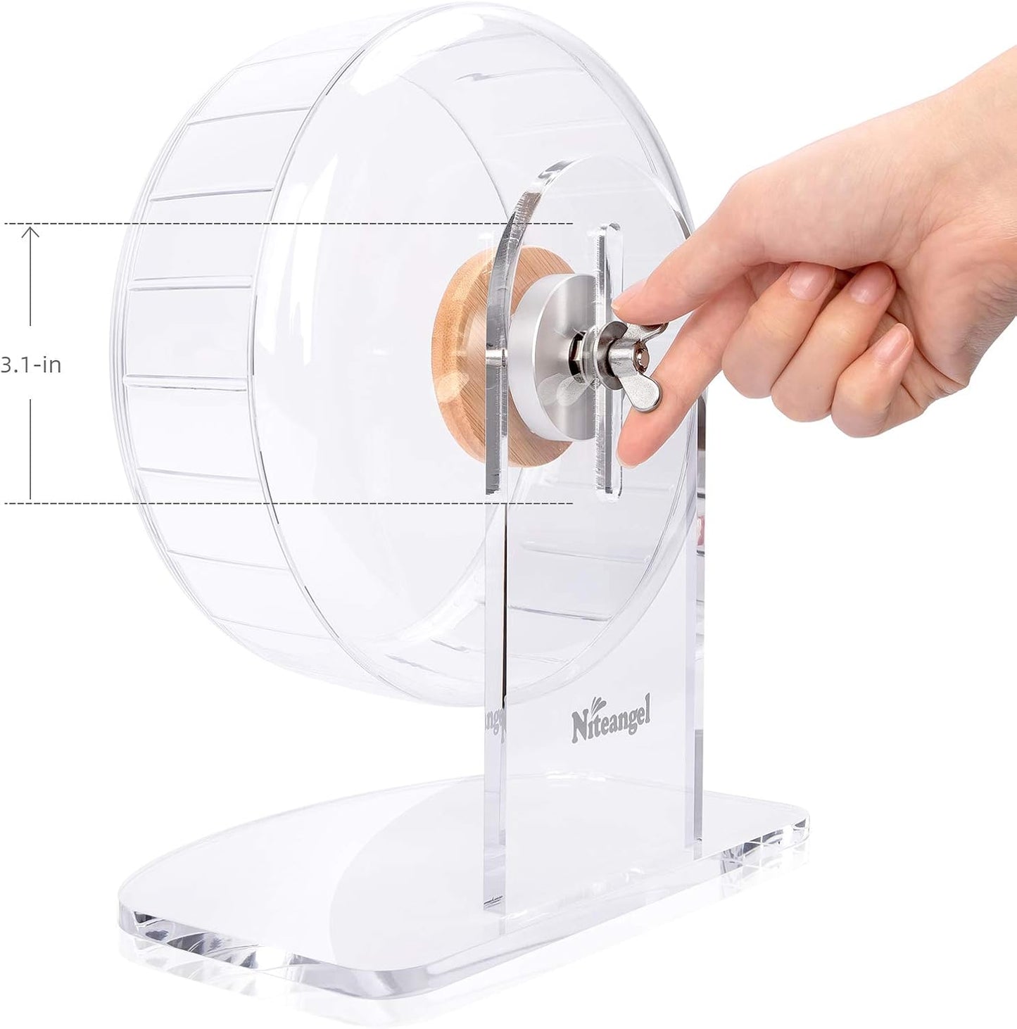 Niteangel Super-Silent Hamster Exercise Wheels: - Quiet Spinner Hamster Running Wheels with Adjustable Stand for Hamsters Gerbils Mice Or Other Small Animals (S, Transparent)