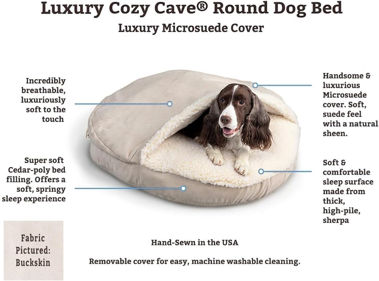 Snoozer Luxury Cozy Cave Dog Bed - Indoor Dog Bed with Cover Cave, Covered Calming Burrow for Small & Medium Sized Pets with Blanket Attached, Enclosed, Washable - Large, Pedigree Denim
