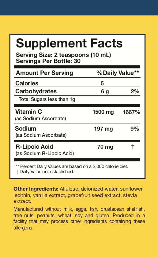 Researched Nutritionals C-RLA - Liposomal Vitamin C with R Lipoic Acid to Support Detox - Vegan & Soy-Free Vitamin C Liquid, Vanilla Caramel Flavor (10 Fl Oz)