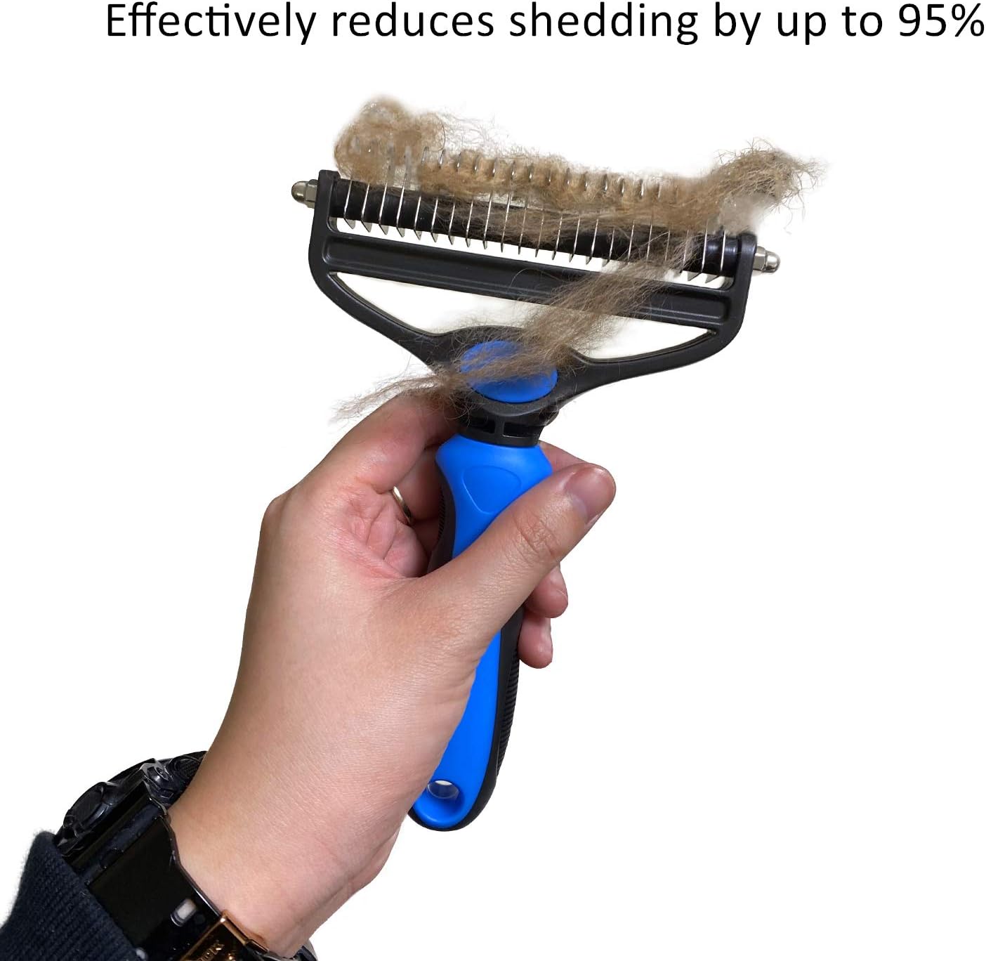 Pet Grooming Tool - 2 Sided Undercoat Rake for Cats & Dogs - Safe Dematting Comb for Easy Mats & Tangles Removing