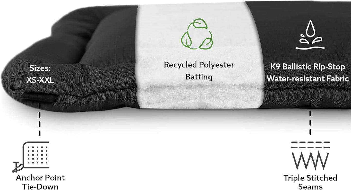 K9 Ballistics Tough Ripstop Dog Crate Pad - Durable & Machine Washable with Non-Skid Bottom and 120-Day Warranty, Fits 24" Wire Crates - X-Small, Obsidian Black