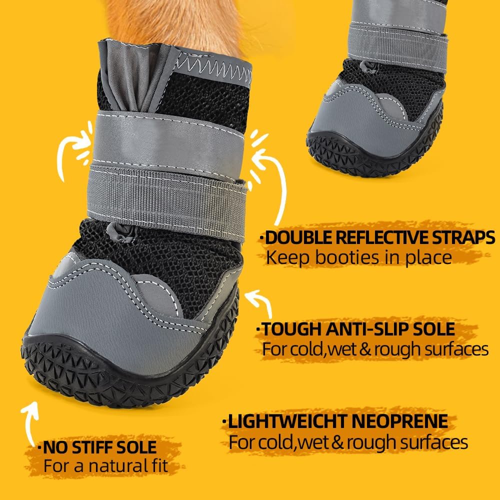 Dog Shoes for Large Dogs, Medium Dog Boots & Paw Protectors for Hardwood Floors, Outdoor Dog Booties for Hot Pavement Winter Snow Hiking, Breathable Dog Shoes with Reflective Strips Size 3