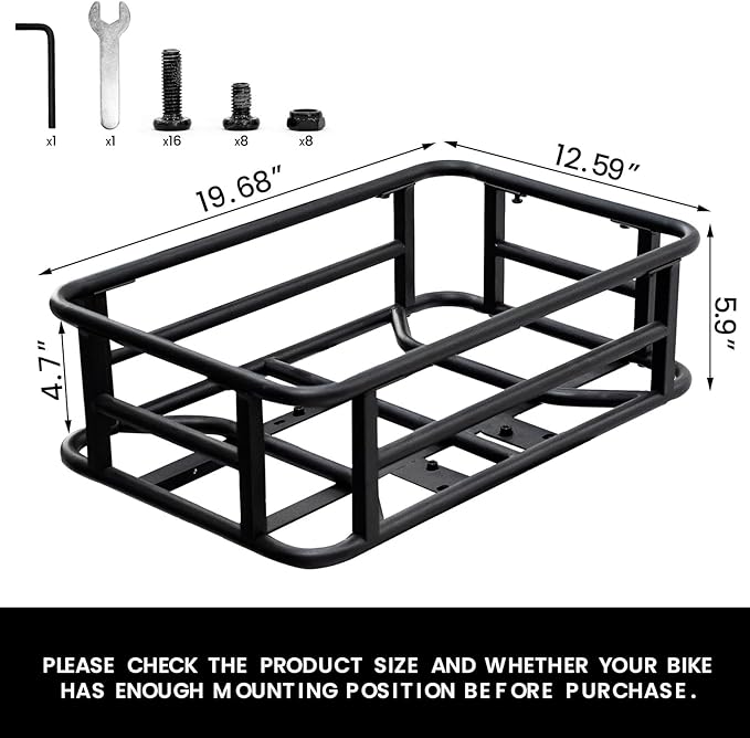 AWQM Large Ebike Basket, Waterproof Metal Electric Bicycle Basket, Quick Assemble Bike Accessories Rear Cargo Rack for Picnic, Pet, Sports