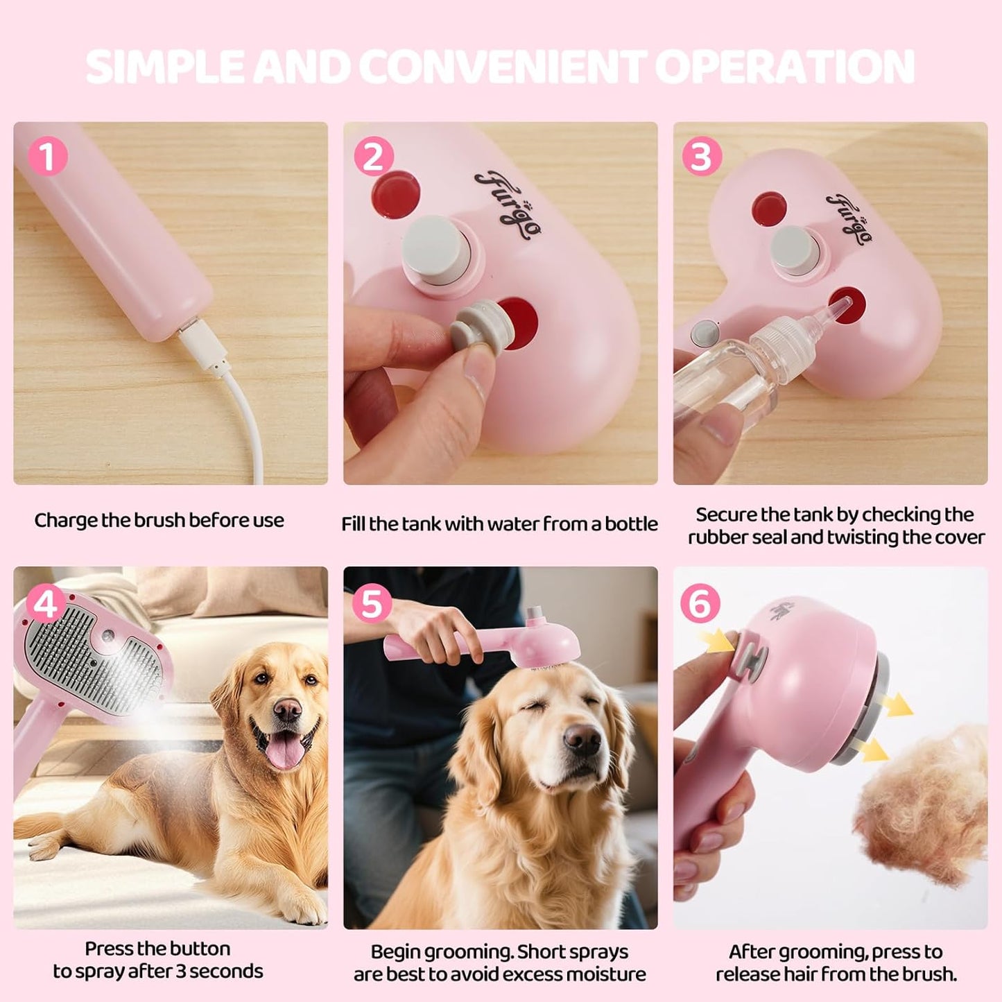 Cat Steam Brush-3 in 1 Pet Brush,Dog Shedding Tool Self Cleaning Pet Spray Depilation Comb with Release Button,Dog Steam Brushs,Cat Grooming Supplies for Long Short Haireds