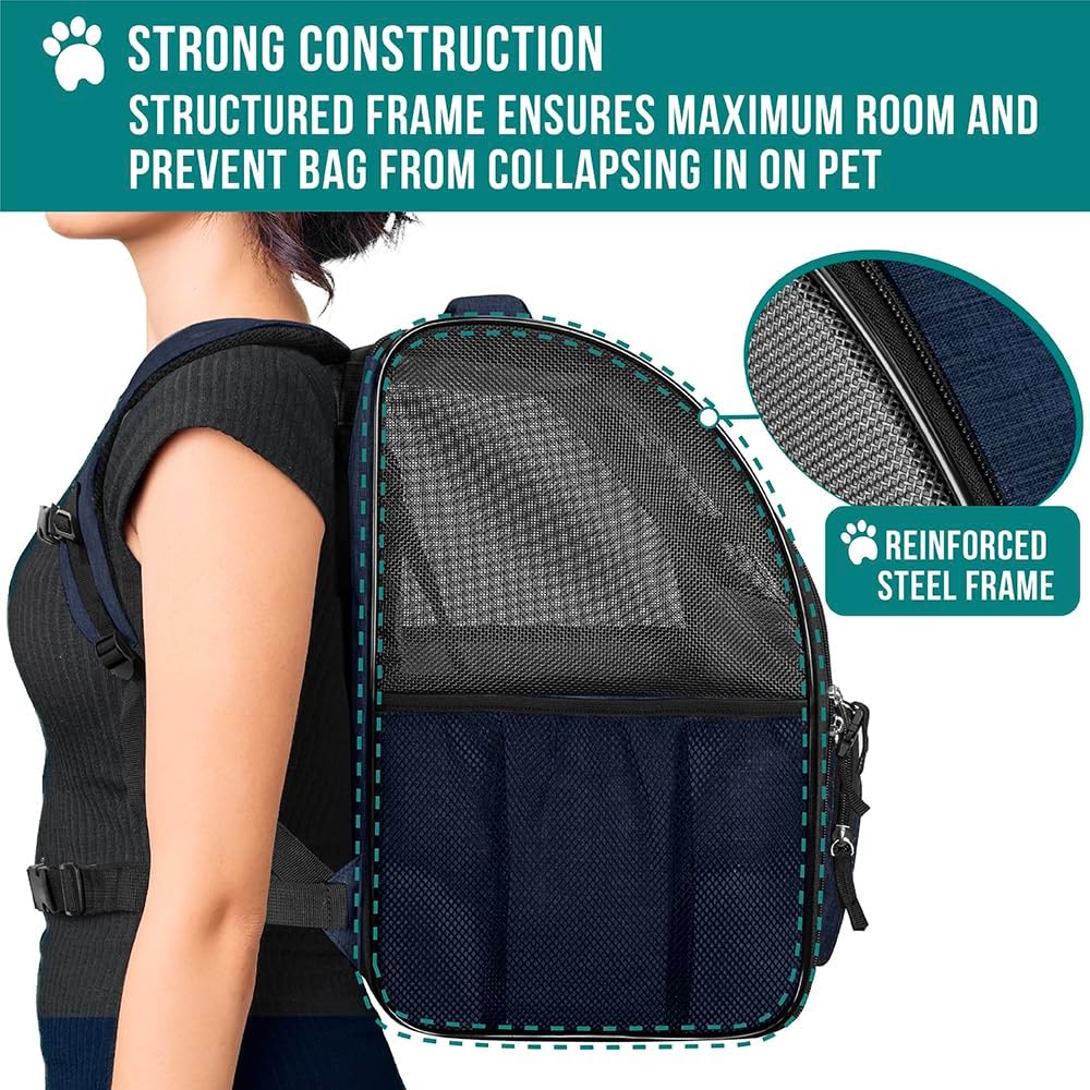 PetAmi Dog Backpack Carrier for Small Large Cat, Pet, Puppy, Ventilated Pet Hiking Backpack Travel Bag, Airline Approved Cat Backpack Carrier, Camping Biking Dog Bag Up to 18lbs Pet, Navy
