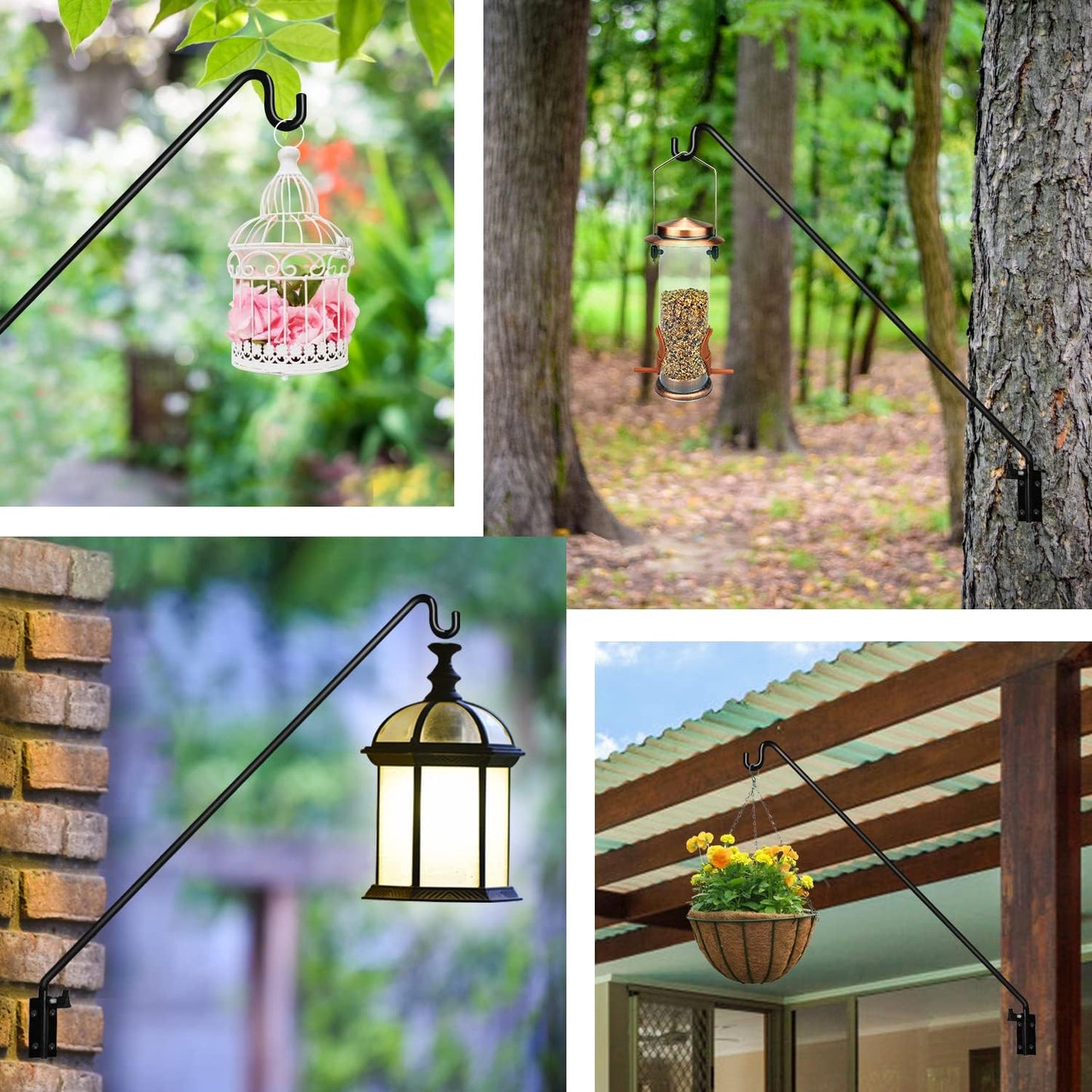 MIXXIDEA 2 Packs Heavy Duty Extended Reach Wall Mounted Deck Hook Wall Pole, Wall Bracket Direction and Length Adjustable Plant Bracket for Bird Feeders, Planters, Suet Baskets, Lanterns, Wind Chimes