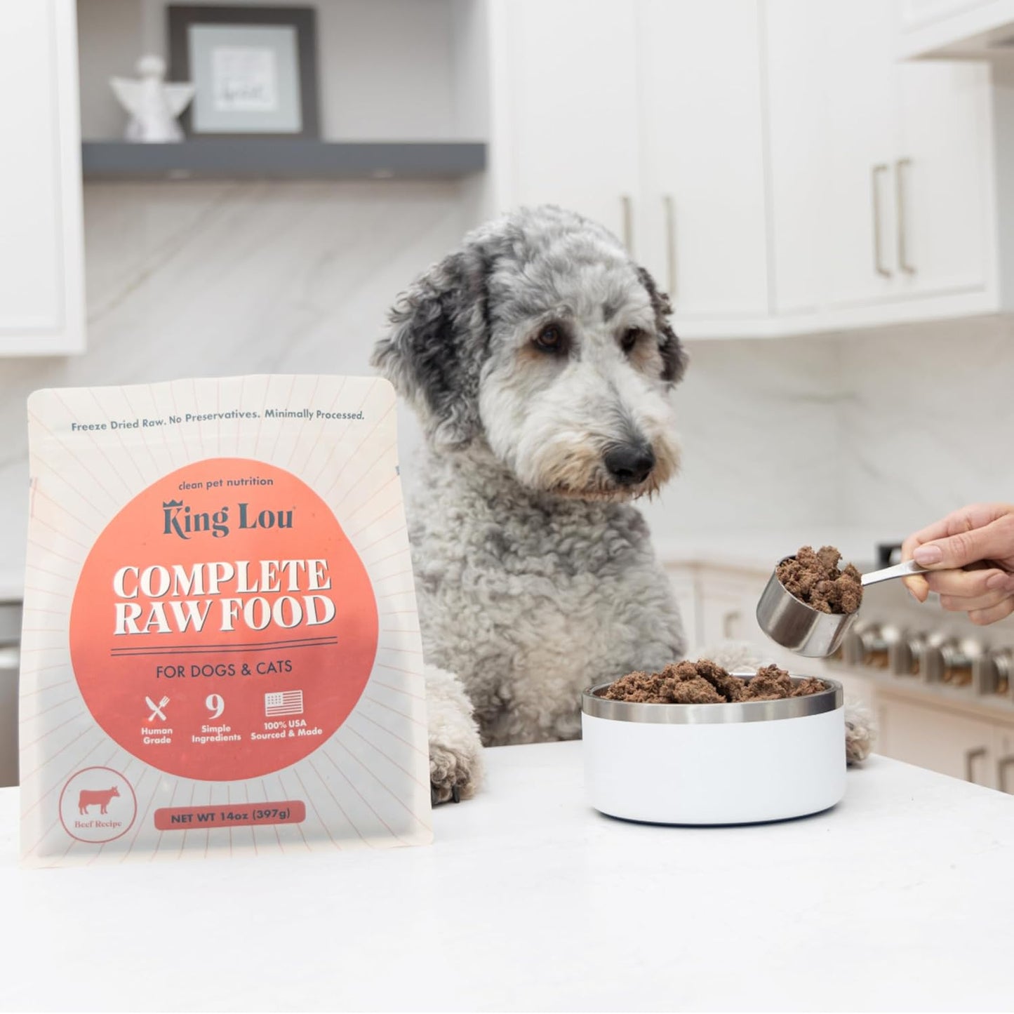 King Lou Pets - Human Grade Raw Food for Dogs and Cats - Complete Meal for Pets - Freeze Dried Beef Recipe - 14oz