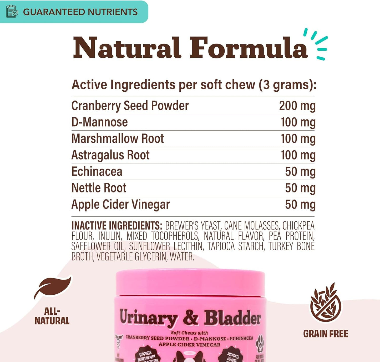 Natural Dog Company Urinary & Bladder Supplement for Dogs – Cranberry & D-Mannose Soft Chews with Marshmallow Root & Astragalus – Supports Urinary Tract Health, Bladder Function & Normal Urine Flow