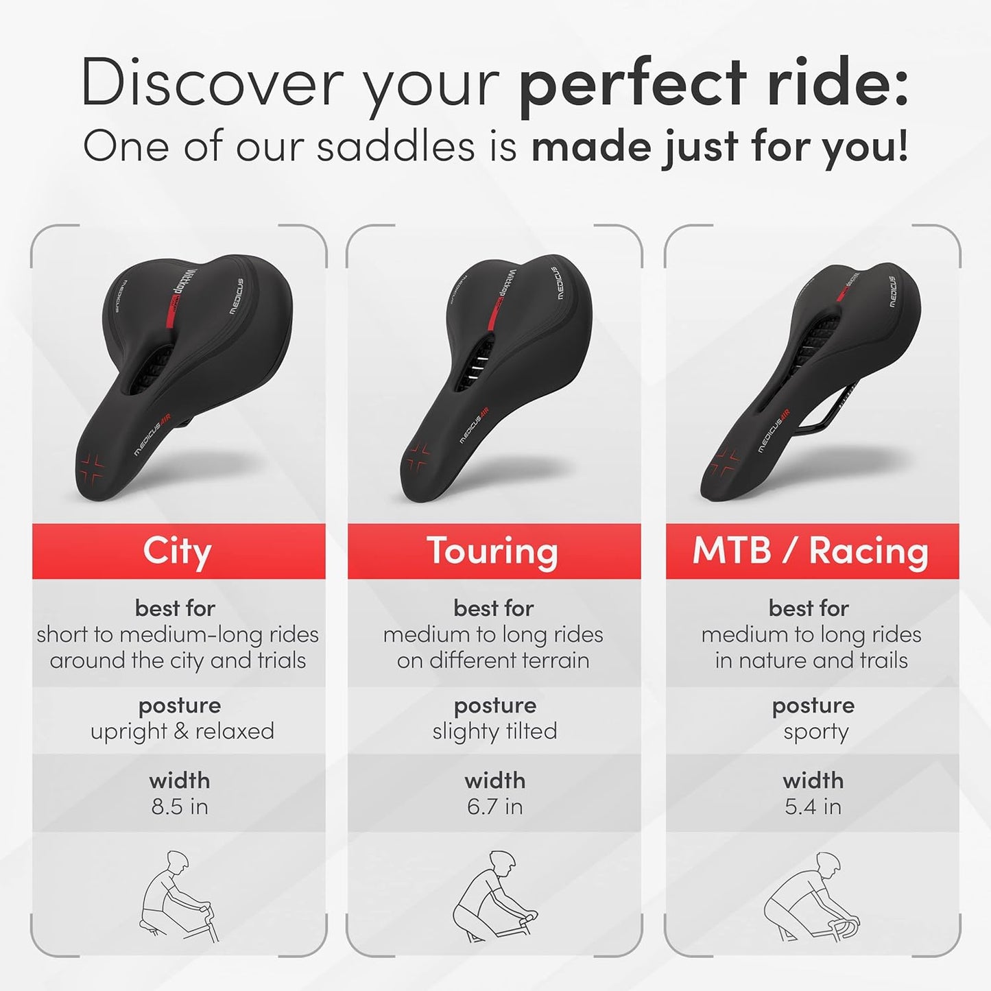 Wittkop Bike Seat I Bicycle Seat for Men and Women, Waterproof Bike Saddle with Innovative 5-Zone-Concept I Exercise Bike Seat for BMX, MTB & Road