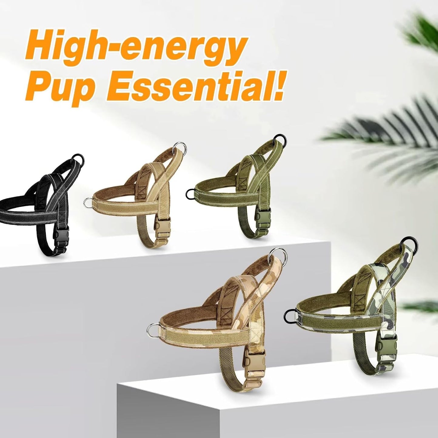 Forestpaw No Pull Dog Harness - Soft Flannel Padded Tactical Dog Vest Harness with Quick Release Buckle, Adjustable Reflective Pet Harness for Medium Dogs Walking Training,Green M