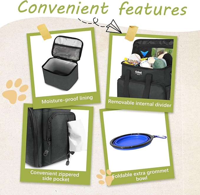 Dog Travel Bag Airline Approved–Pet Travel Tote with Collapsible Bowls,Food Containers & Feeding Mat–Multi-Pocket Organizer for Dogs & Cats, Durable & Water-Resistant for Hiking,Trips,Outdoors