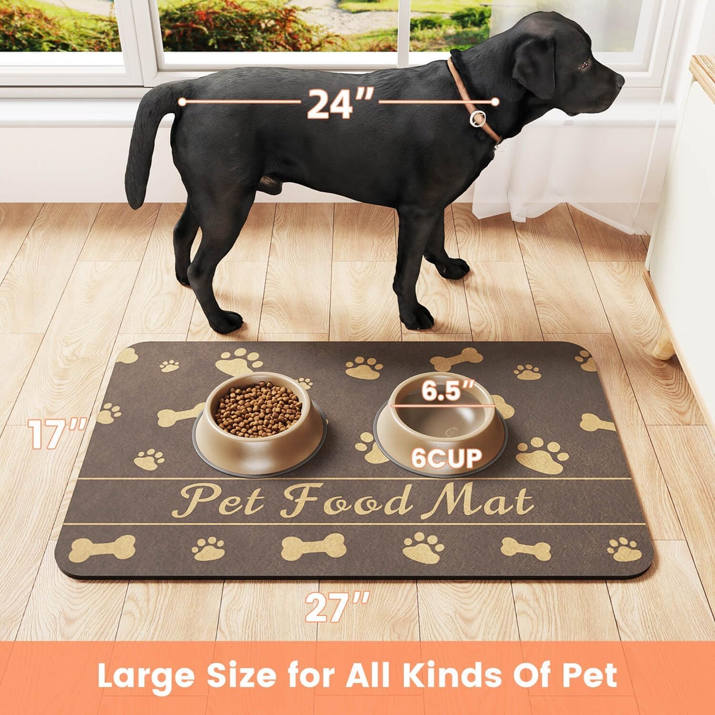 Pet Feeding Mat-Absorbent Pet Placemat for Food and Water Bowl, with Waterproof Rubber Backing, Quick Dry Water Dispenser Mat for Dog and Cat (12"x20", Brown)