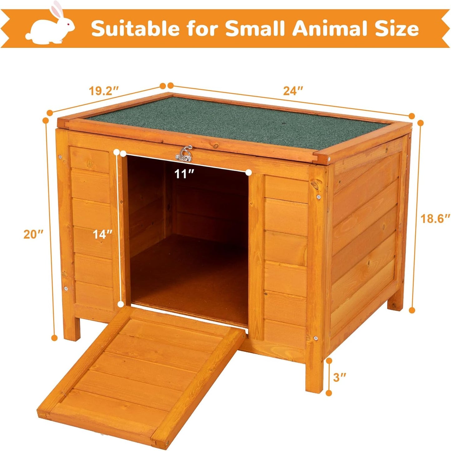 COZIWOW 24inches Wooden Catio Outdoor Cat House Small Animal House,Rabbit Hutch Indoor,Stable Weatherproof Bunny Cage Pet Shelter for Small Cat Dog Rabbit Guinea Pig(Orange)