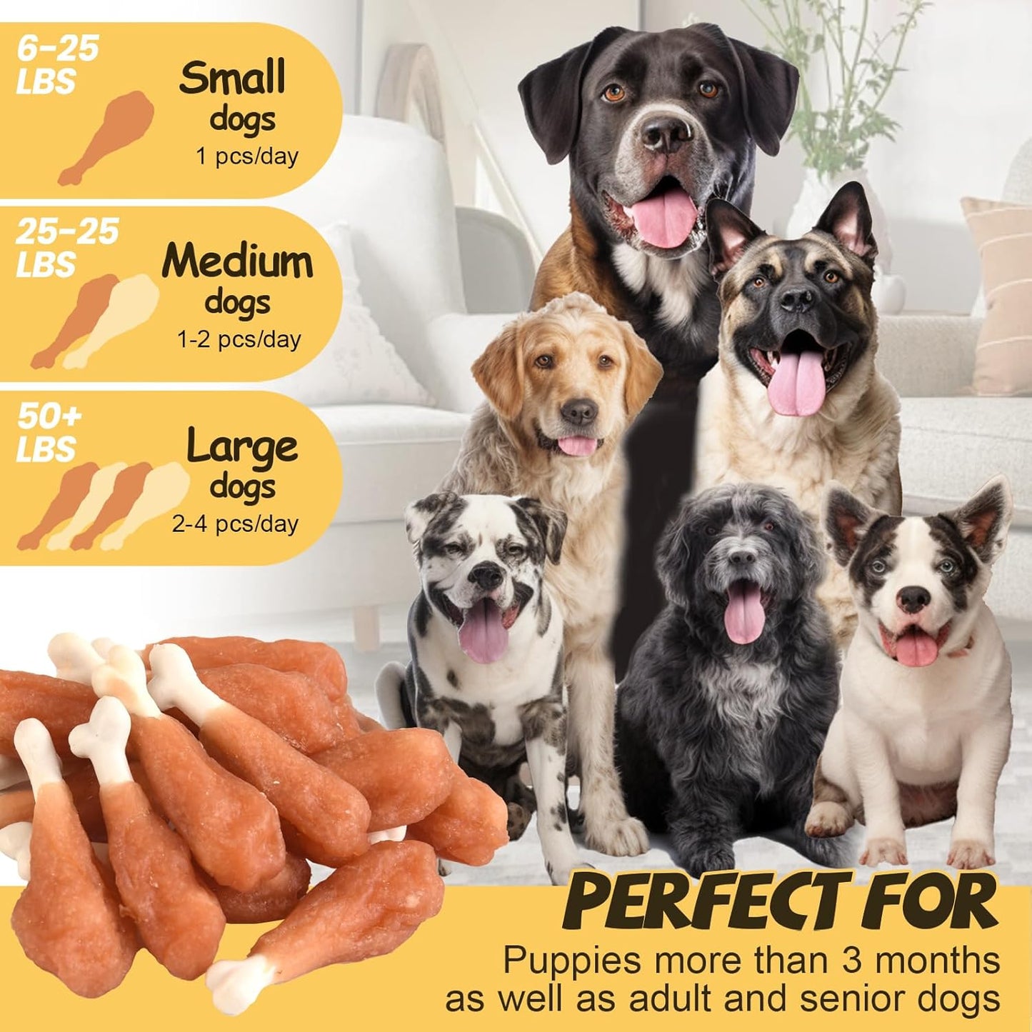 ASMPET Dog Treats Chews Rawhide Free Real Chicken Calcium Bone Snacks, Teeth Clean Breath Fresh Dog Training Treats