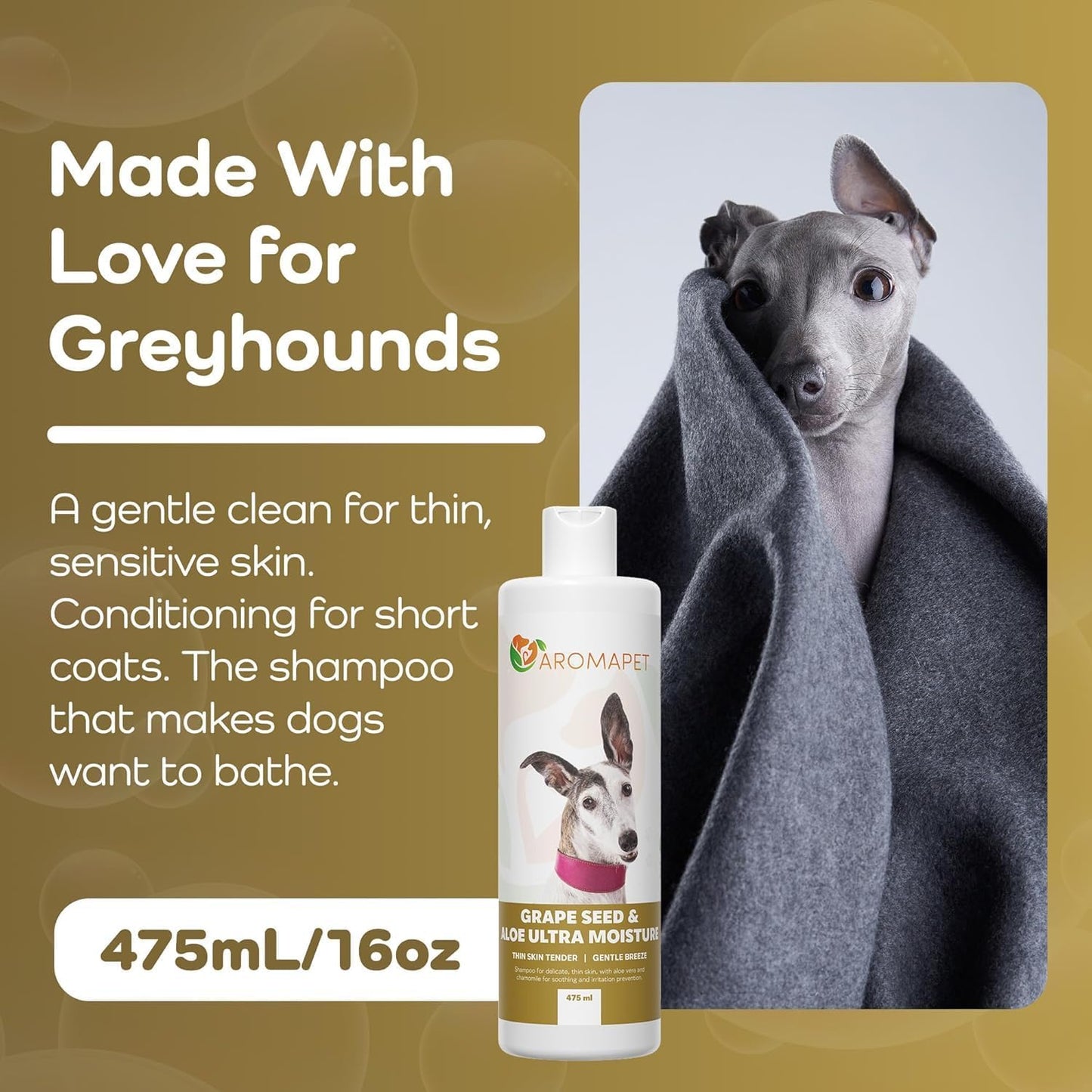 Grape Seed & Aloe Ultra Moisture for Thin Skin Dog Shampoo - Deodorizing Dog Shampoo with Chamomile - Great for Greyhound & Sensitive Skin - Gentle, Hypoallergenic – Gentle Breeze Formula