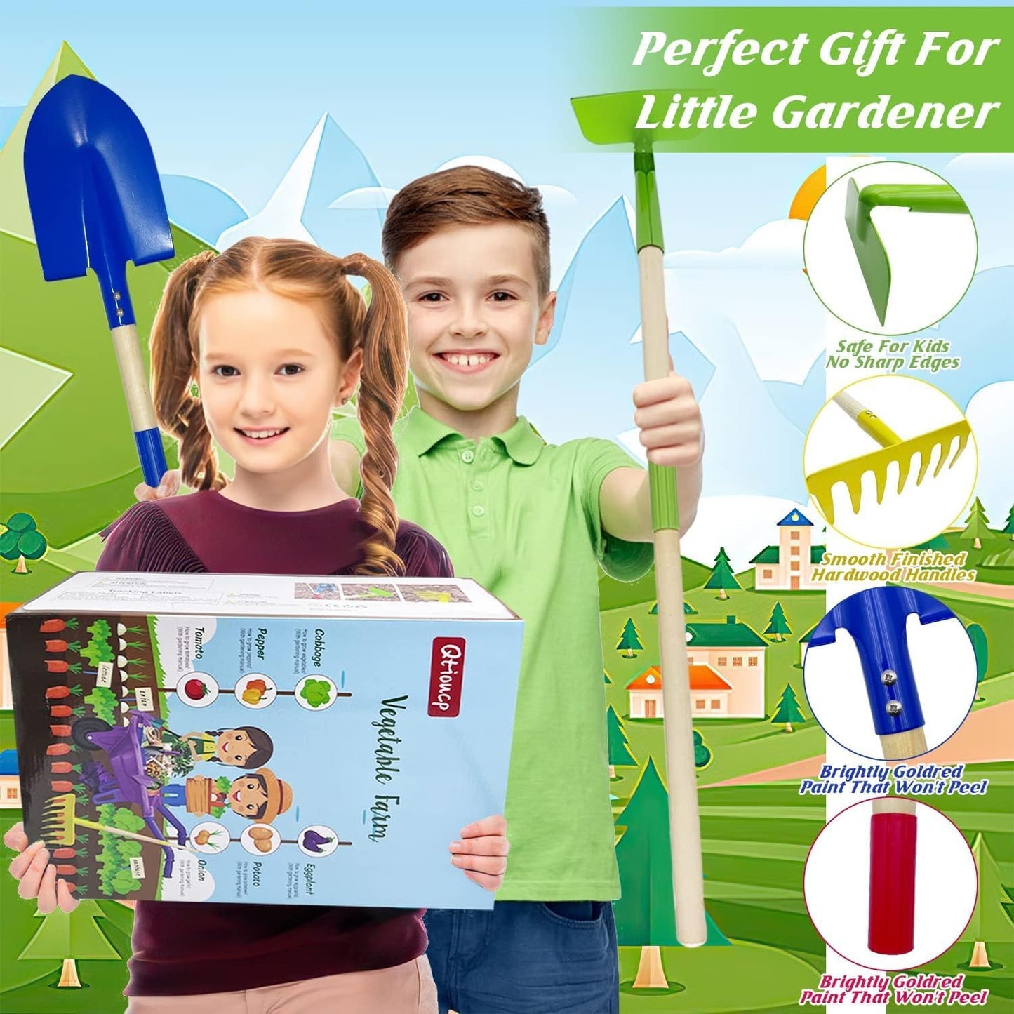 Kids Gardening Tools Outdoor Toys Set Backyard Play with Wheelbarrow Educational STEM Learning Pretend Toys Outdoor Indoor for Toddlers Kids Boys Girls (Red Wheelbarrow Set)