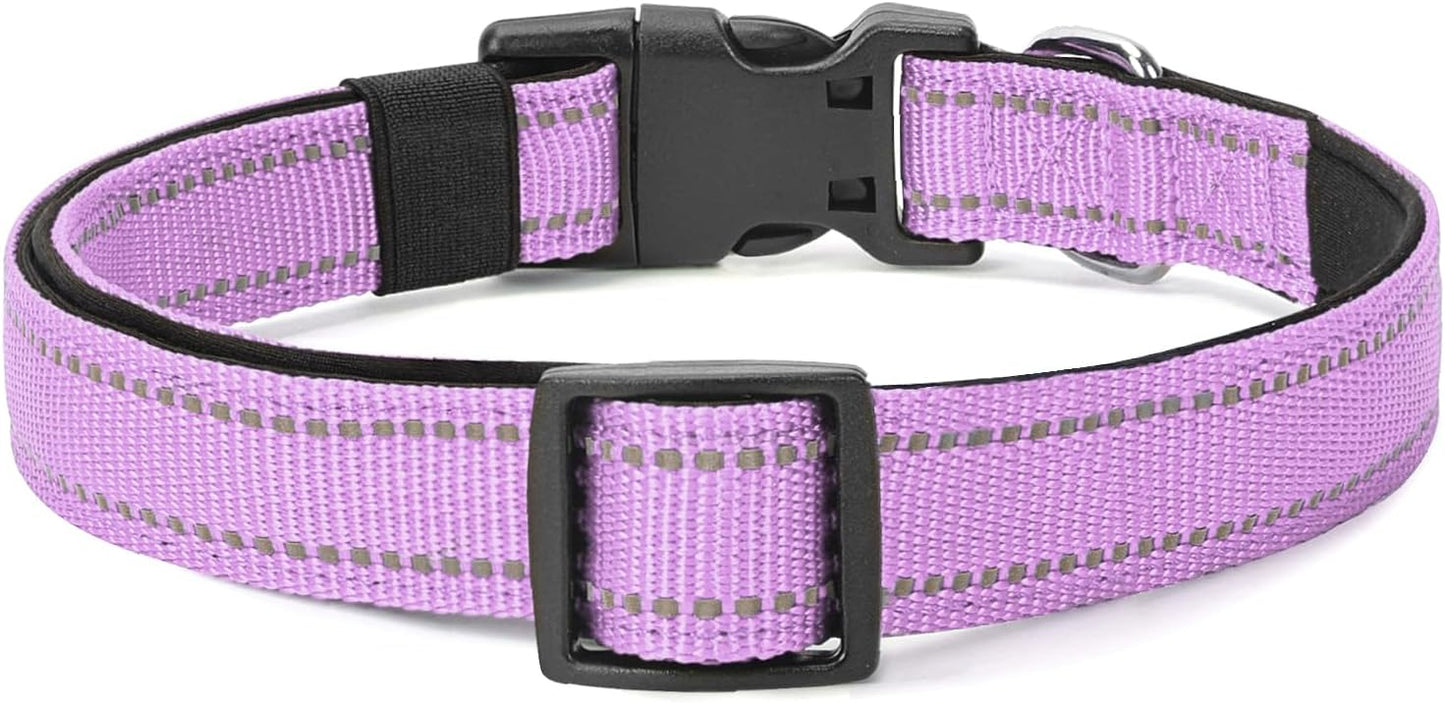 Reflective Dog Collar Padded with Soft Neoprene Breathable Quick Release Basic Dog Collars for Puppy Small Dogs Lavender