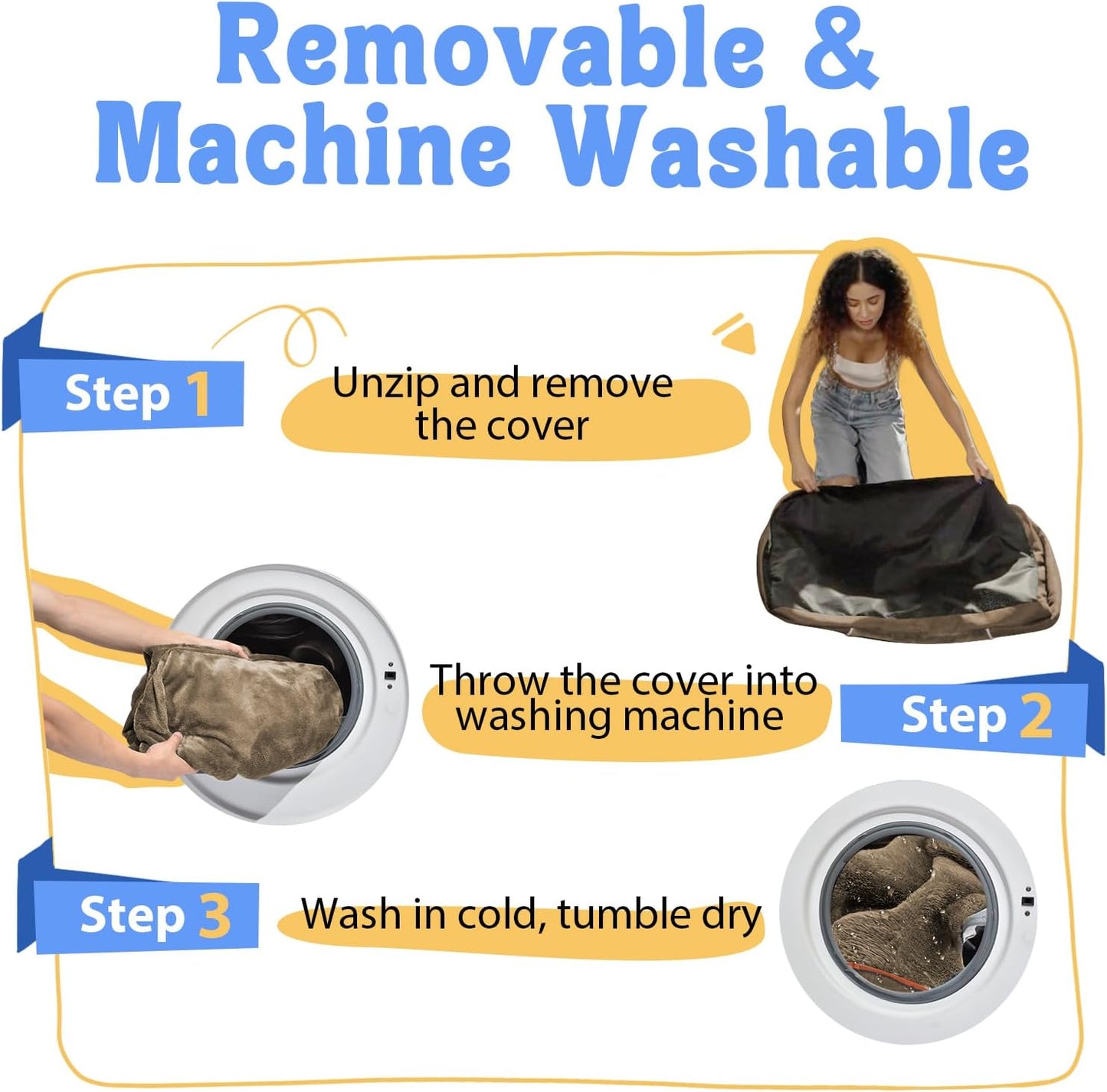 Washable Orthopedic Large Dog Bed -XL Large Dog Bed with Removable & Waterproof Cover Pet Beds with Foam Support for Big Size Dogs with Bolster