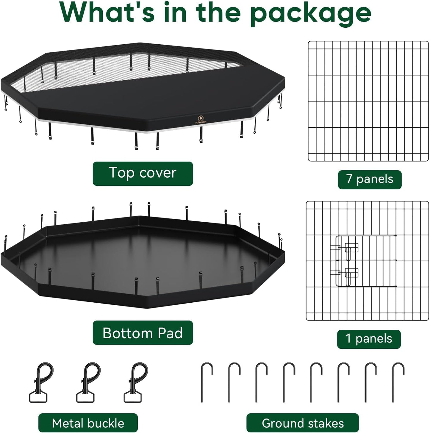 PJYuCien Dog Playpen, 8 Panels 42’’H Dog Pens Indoor with Bottom Pad and Top Cover, Metal Foldable Pet Puppy Exercise Fence Crate Kennel, Better for Medium and Big Animals,Black