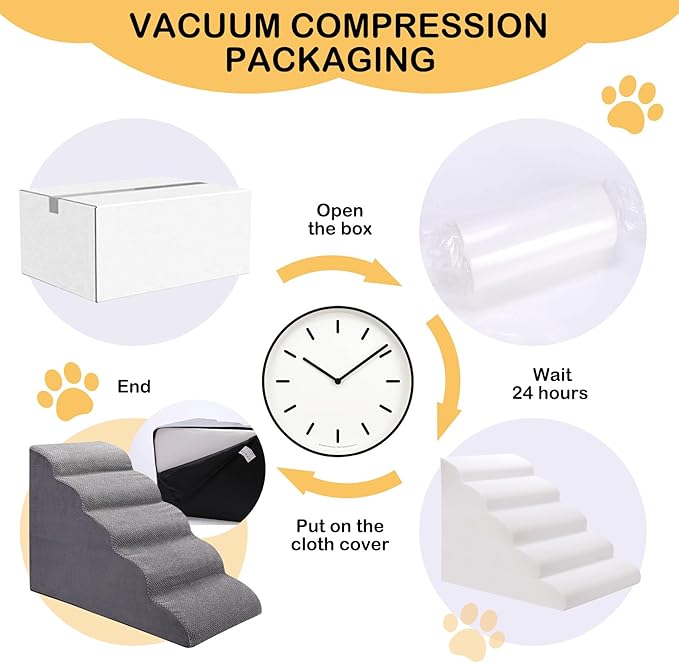 Dog Stairs for Bed and Couch, Non-Slip 5-Step Pet Stairs, 24" High Sofa Foam Dog Ramp - Best for Small Pets, Dogs and Cats with Joint Pain