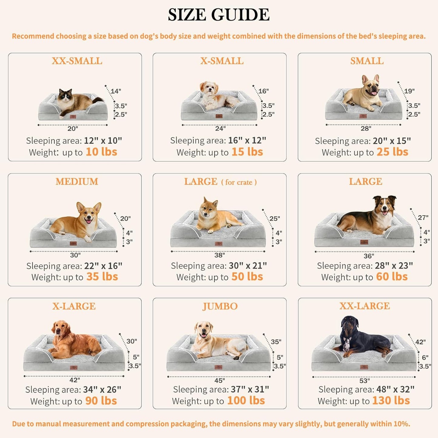 Comfort Expression Large Dog Beds Waterproof Orthopedic Foam Dog Sofa Beds Comfy Pet Bed with Washable Removable Cover & Non-Slip Bottom(Large,Grey White)