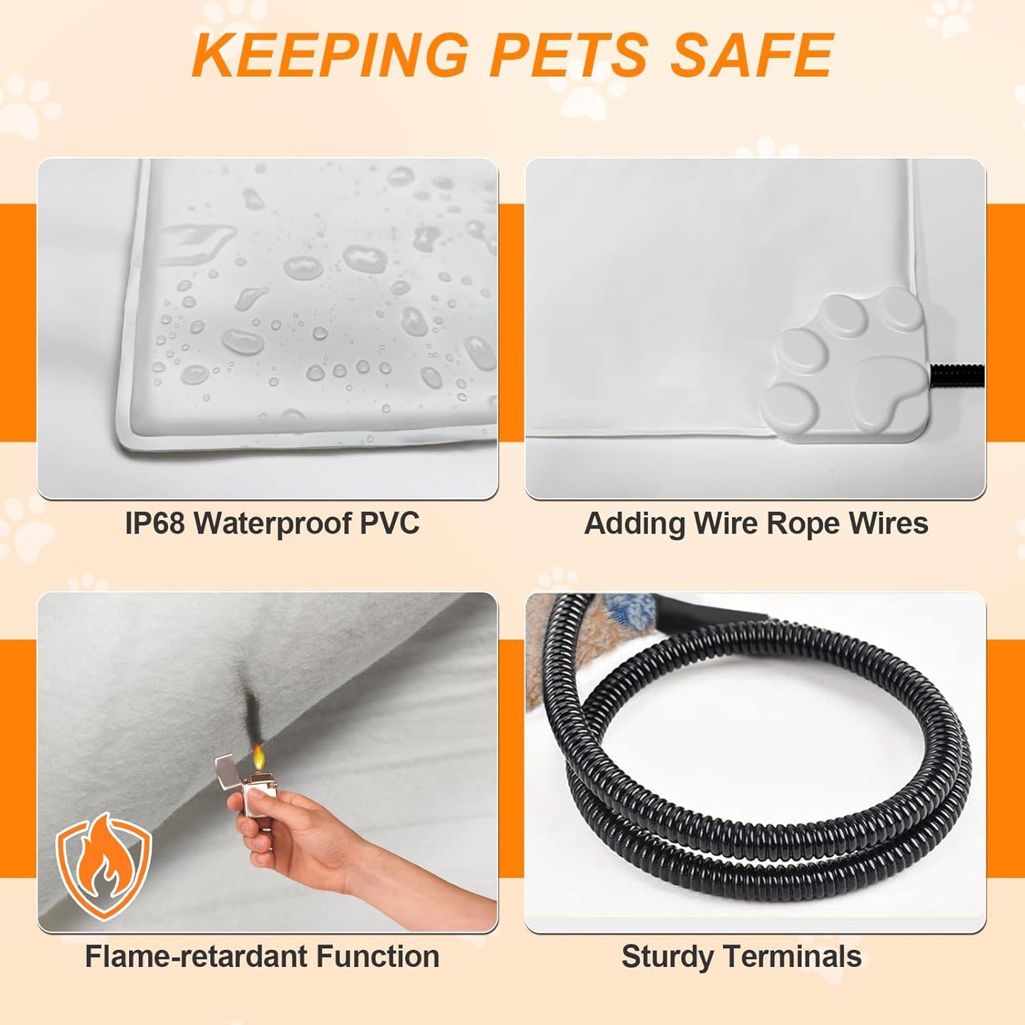 Dog Heating Pad,47×30 in Waterproof PVC Large Heating Pad for Dogs,Smart Thermostat Heated Dog House,Reinforced Interface + Wire Rope Whelping Box for Dogs,Plush Fabric Cover-Apricot