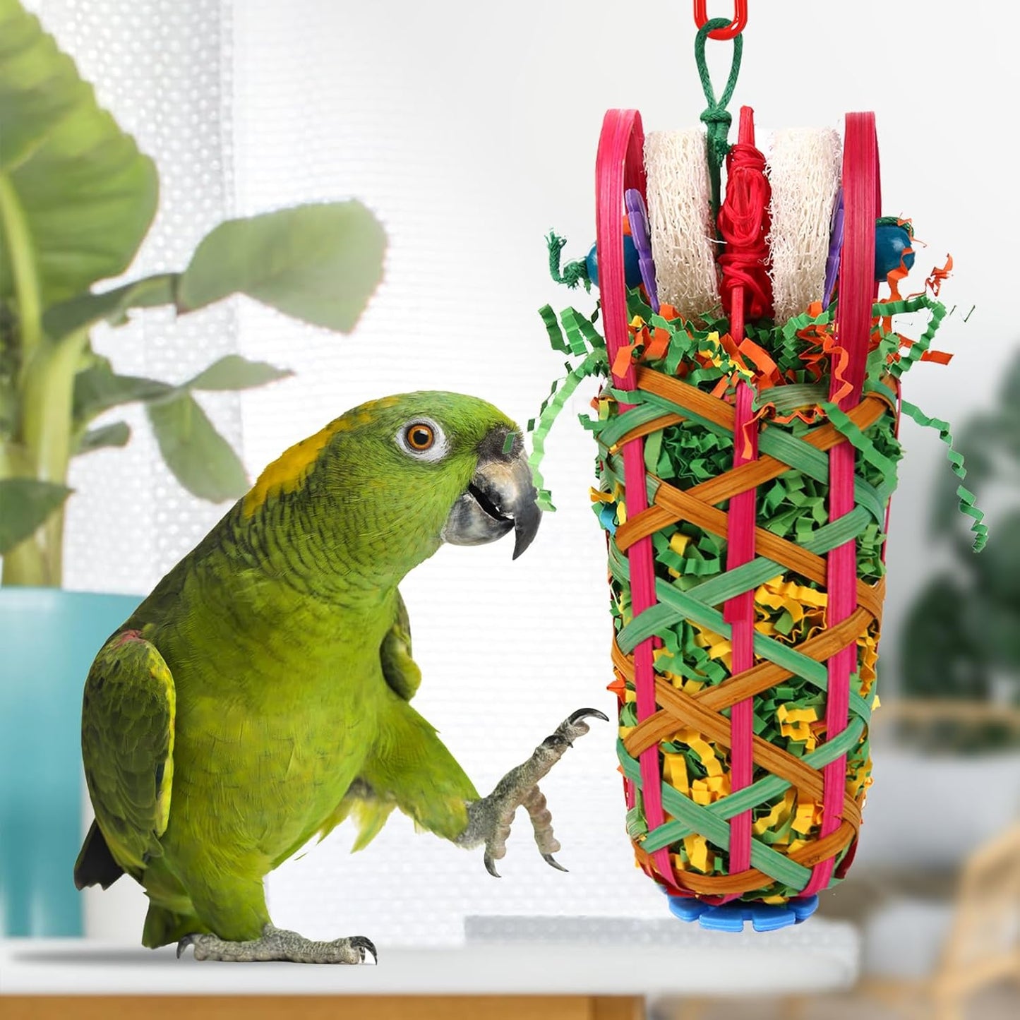 Kyouki Parakeets Toys, 2 PCS Bird Chewing Toys – Perfect for Cockatoos, Conures, Love Birds, Small & Medium Parrots, Fun Foraging & Tearing Bird Cage Accessories (Seeking Food Basket)