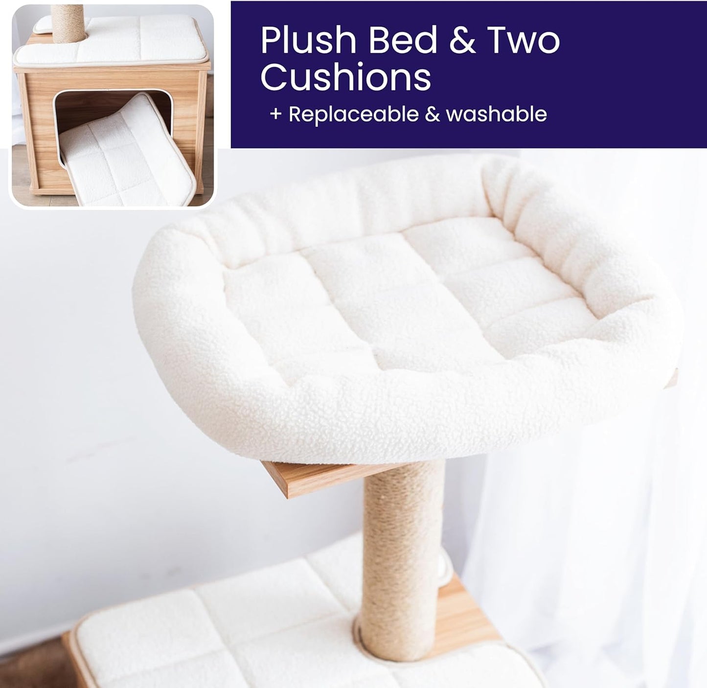 Catry 29.7" Tall 3 Level Laminated Wood Cat Tree with Large Base Condo, 2 Paded Steps, Natural Jute Scratching Post, Sturdy and Easy to Assemble for Small Cat, Brown