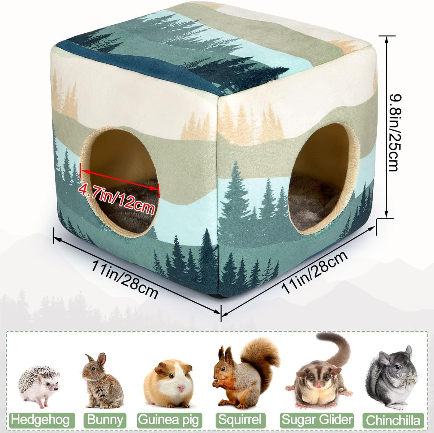 Bienbee Guinea Pig Hideout, Washable Guinea Pigs House Cozy Guinea Pigs Bed for Small Pet Bunny/Rabbit/Hamster/Chinchilla Guinea Pig Accessories Forest Landscape
