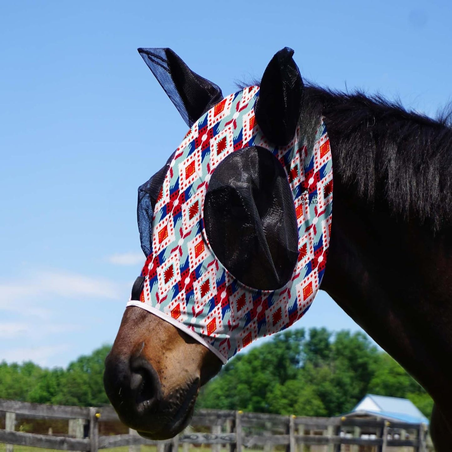 Harrison Howard Super Comfort Stretchy Fitting Horse Fly Mask with UV Protection Soft on Skin with Breathability Tribal Abstract Pony