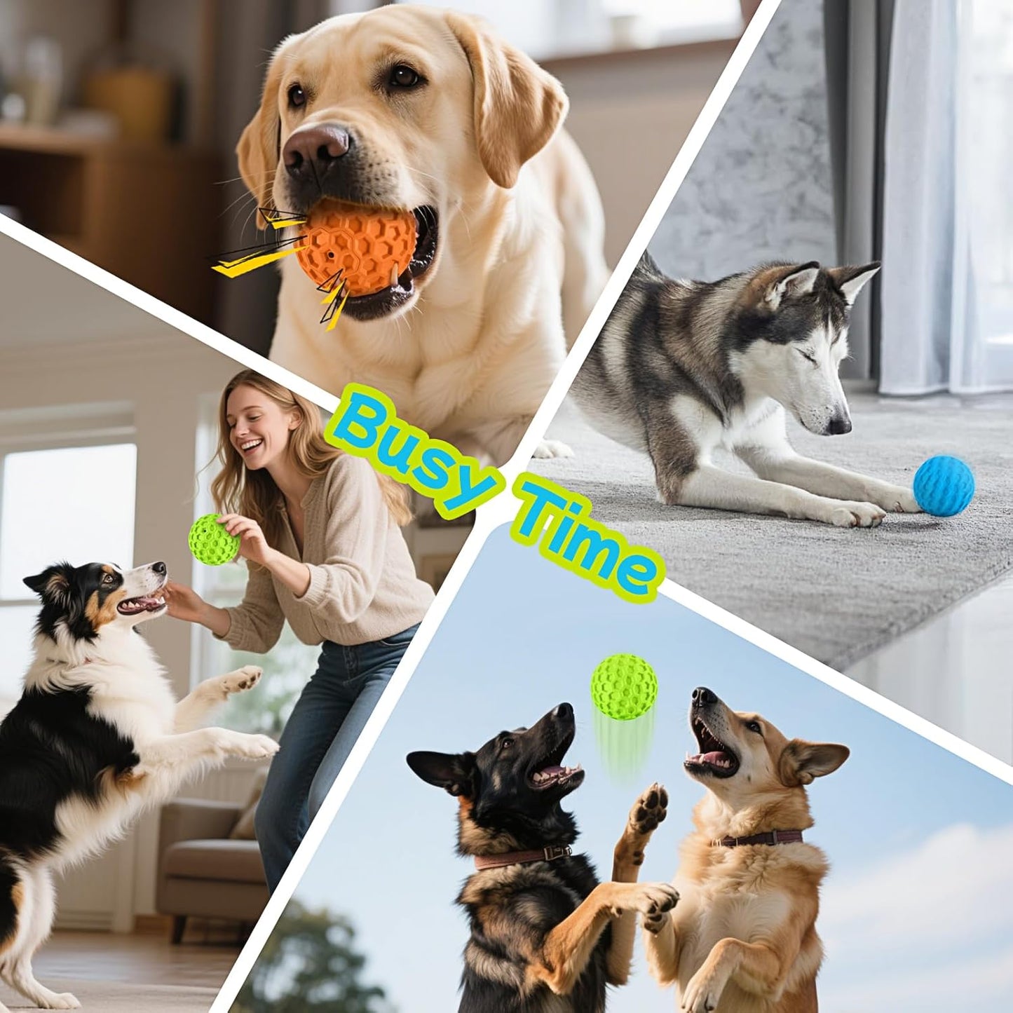 LUKITO Dog Chew Toys, Dog Toys for Aggressive Chewers Large Breed, Interactive Squeaky Balls, Tough Dog Toys with Natural Rubber for Large and Medium Small (3 Balls)
