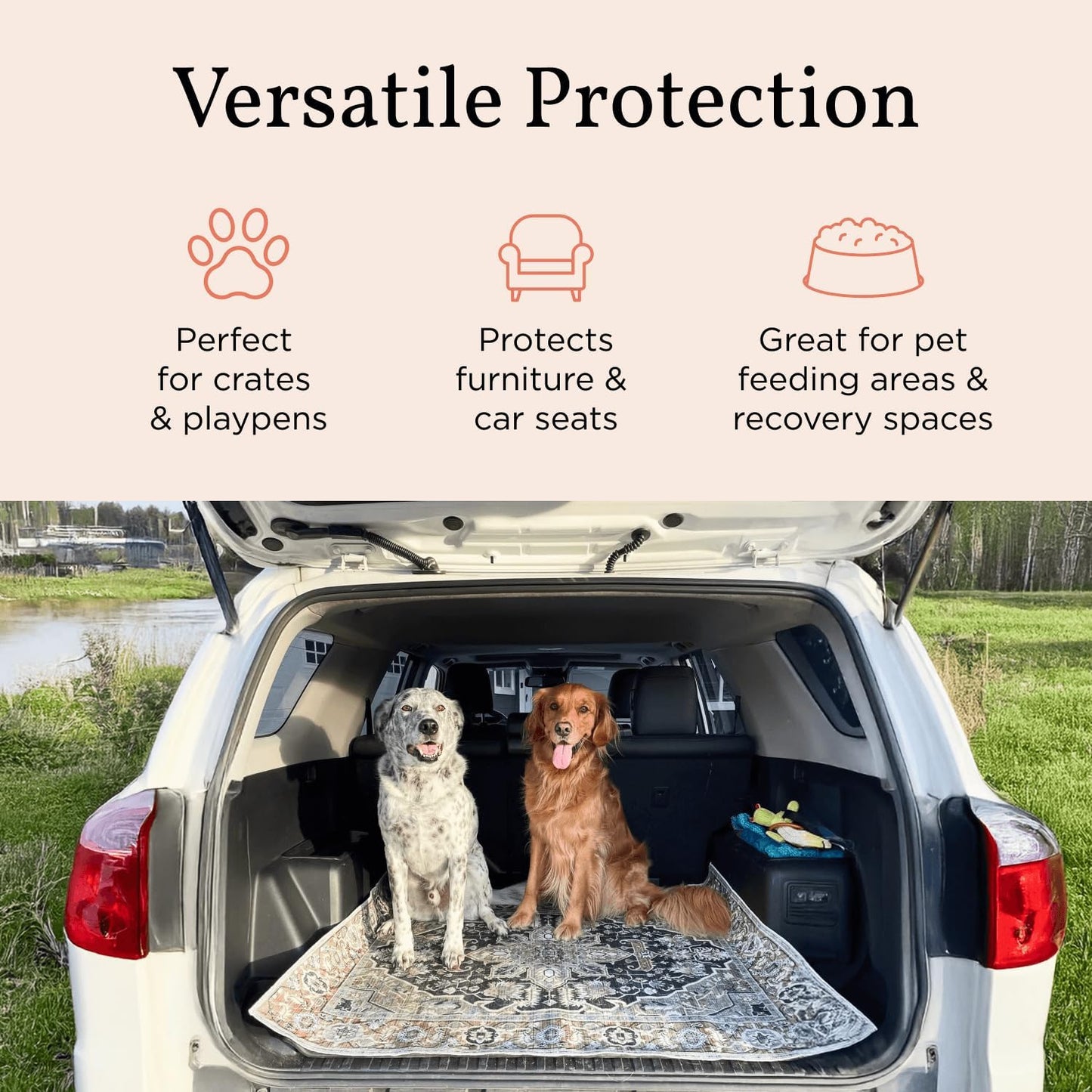 Lovewag Washable Pee Pads for Dogs - Decorative 24x16 Waterproof Dog Potty Pads - Non-Slip, Super Absorbent, Machine Washable - Stylish Floor Cover for Senior Dogs & Puppies - 2 Pack (Blushing Rose)