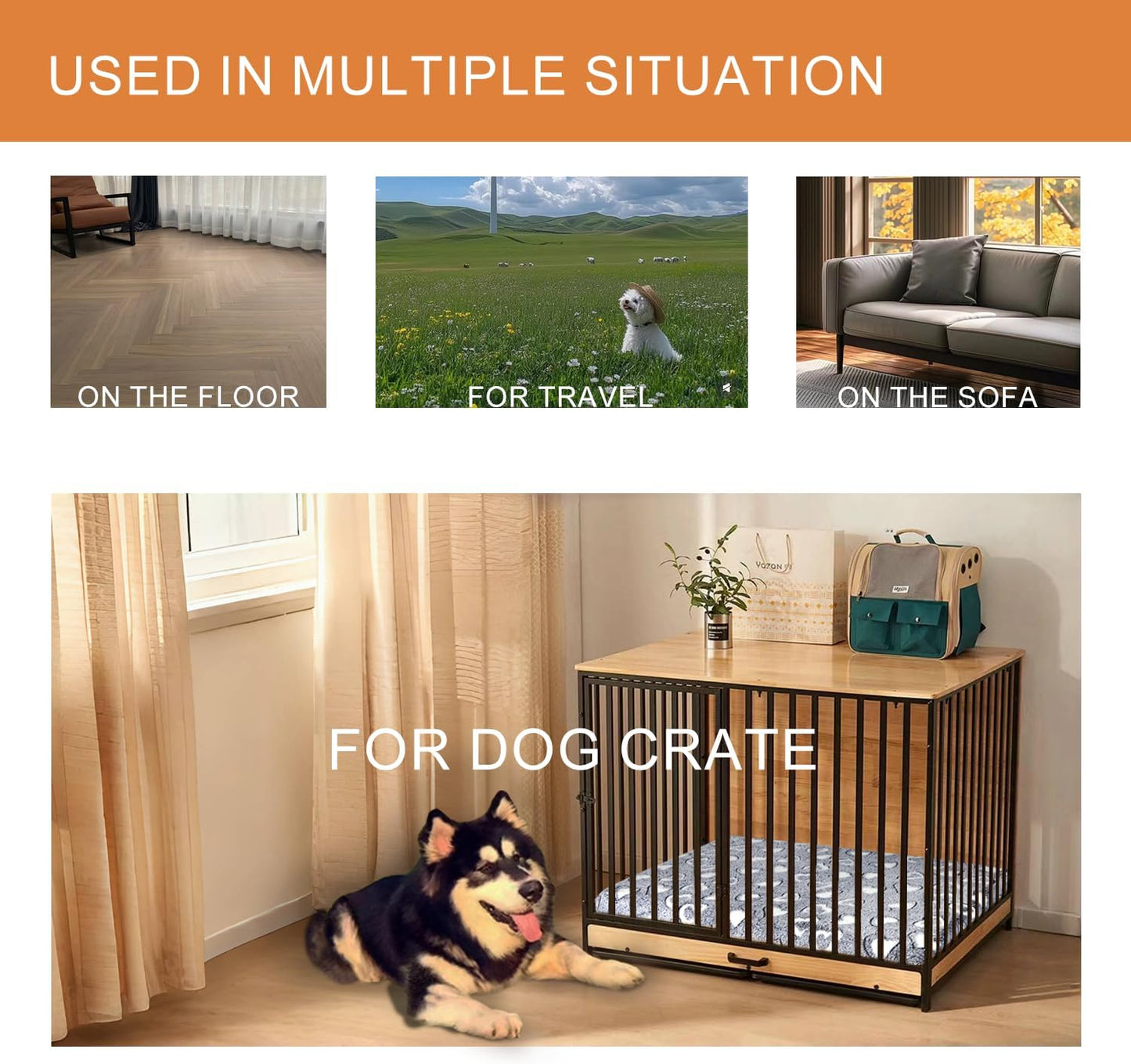 VANKEAN Reversible Cool and Warm Dog Bed Mat for Crates - Stylish Pad With Waterproof Inner Linings and Removable Machine Washable Cover, Firm Support for Small to XX-Large Dogs, Grey