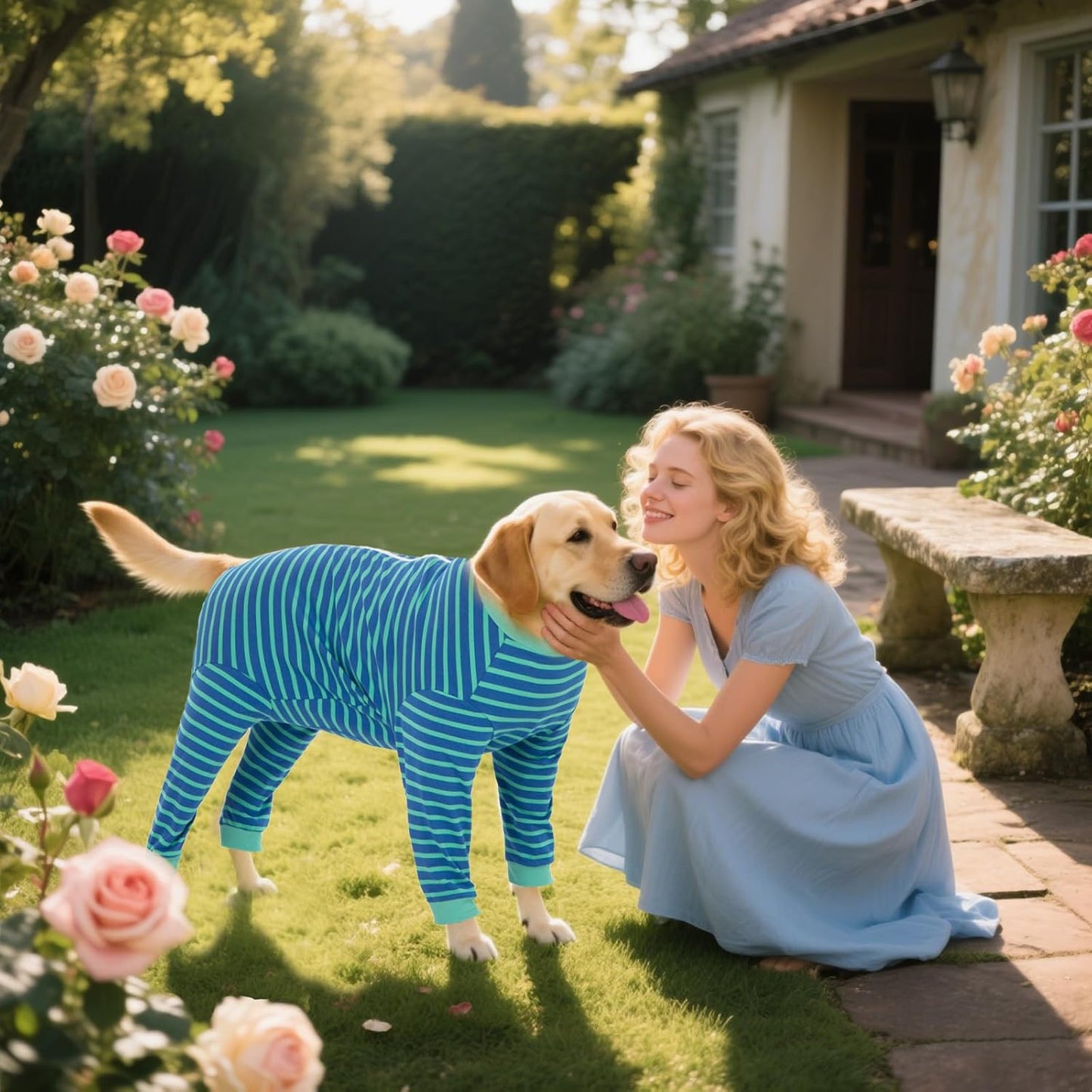 Yeapeeto Dog Onesie Surgery Recovery Suit for Large Medium Bodysuit Dogs Pajamas PJS Full Body for Shedding, Prevent Licking, Wound Protection, Cone Alternative… (Blue Green, 3XL)