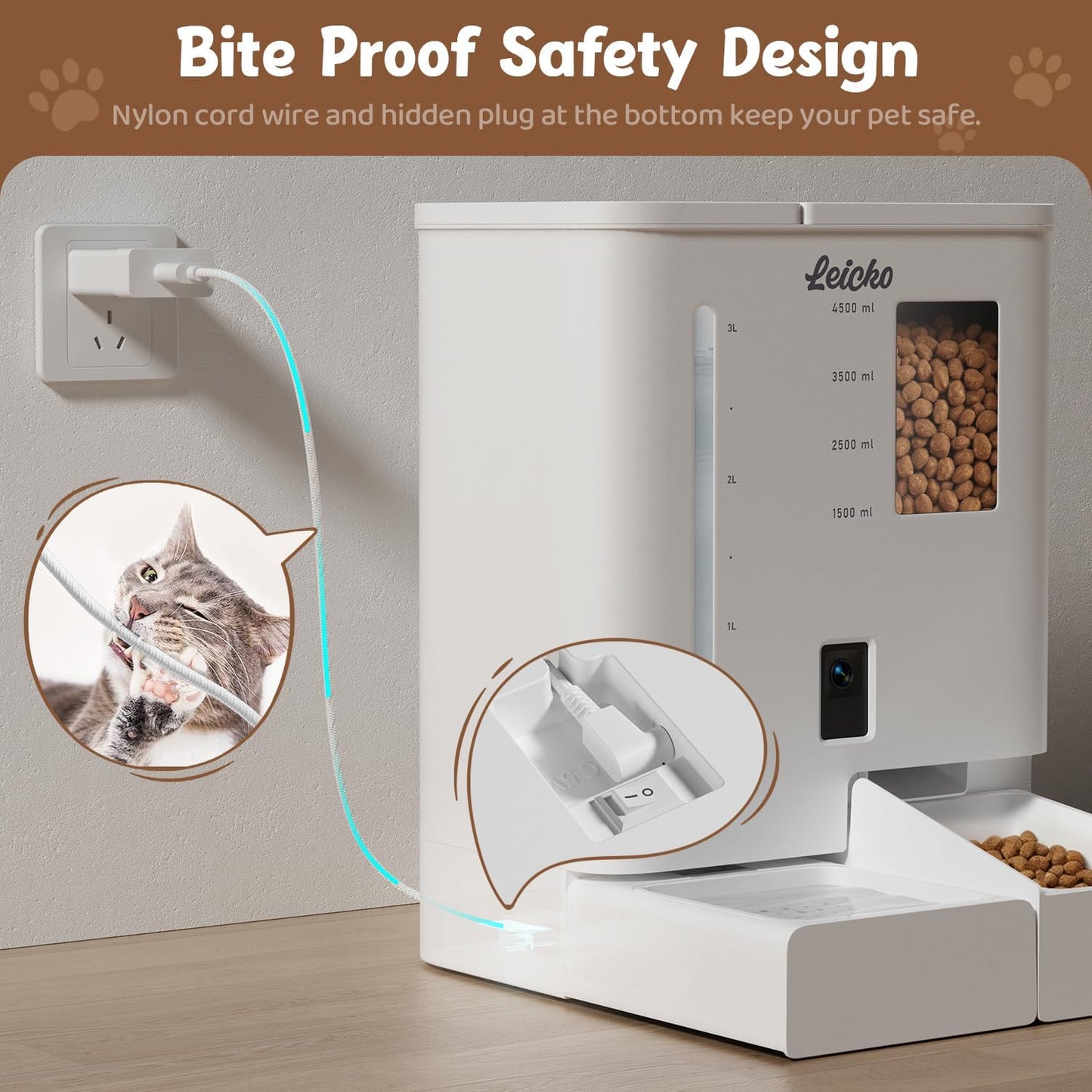 Automatic Cat Feeder with Camera,5G/2.4G WiFi Pet Feeder,2K HD Video and Night Vision,Easy APP Operation,Low Food and Food Clogging APP Tips,Water and Grain Large Capacity Feeder