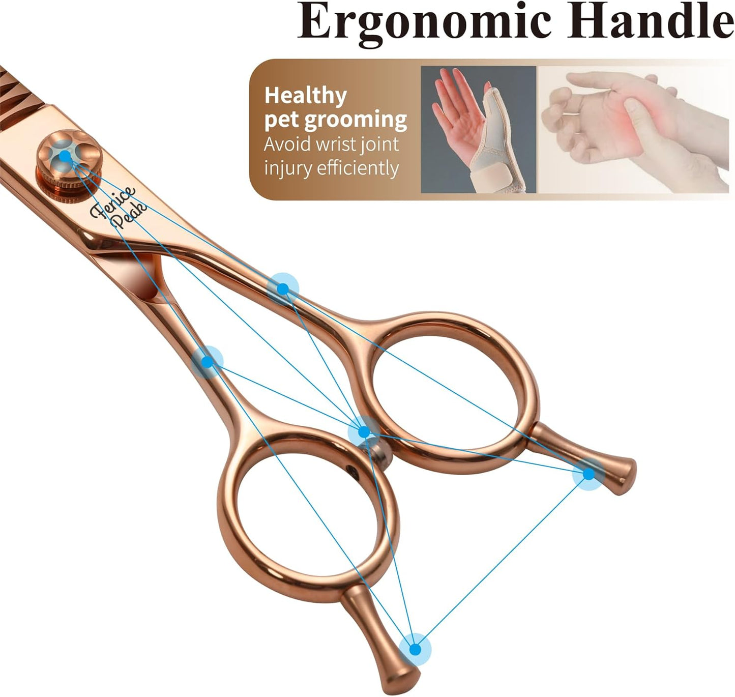 Fenice Peak Professional Dog Grooming Scissors Pet Curved Chunker Shears 7.0'' Extremely Sharp Blades 440C Steel Thinning Scissors Durable Smooth Motion & Fine Cut for Dogs and Cats