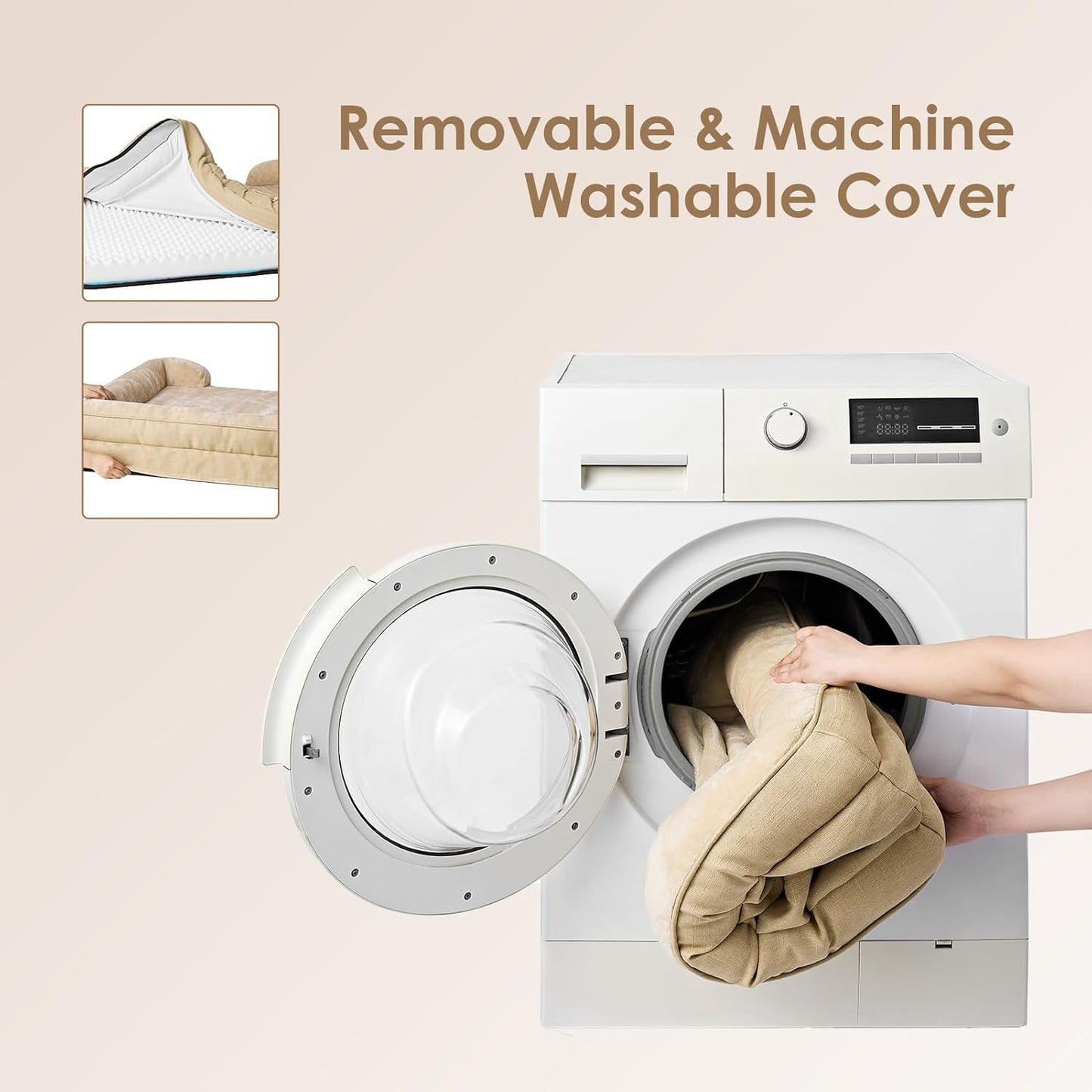 EHEYCIGA Orthopedic Dog Beds for Extra Large Dogs, Waterproof Memory Foam XXL Dog Bed with Sides, Non-Slip Bottom and Egg-Crate Foam Big Pet Couch Bed with Washable Removable Cover, Greige