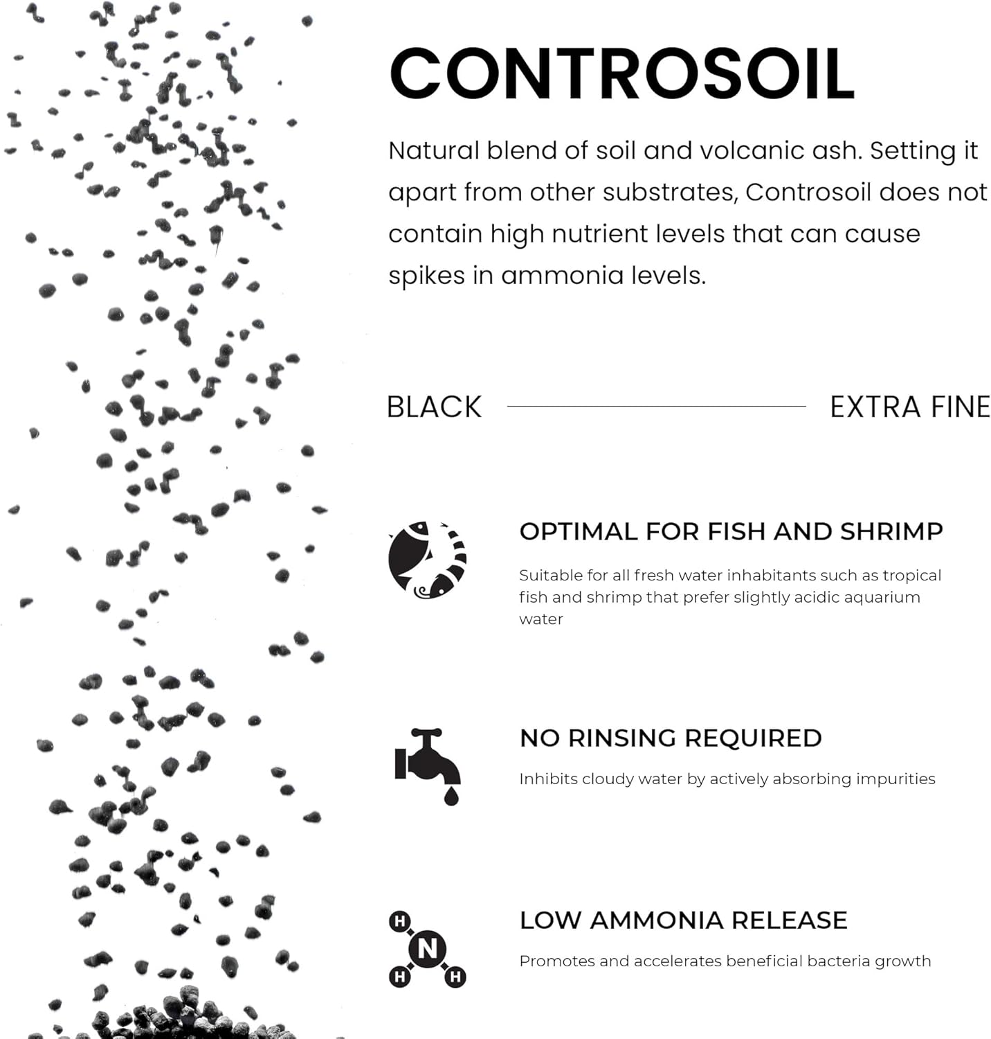 Ultum Nature Systems Controsoil - Freshwater Aqua Soil Substrate for Fish, Shrimp, Live Plant Propagation and Aquascaping - 6.8pH Low Ammonia, Volcanic Ash - Black, Extra Fine (3 Liter | 6LB)