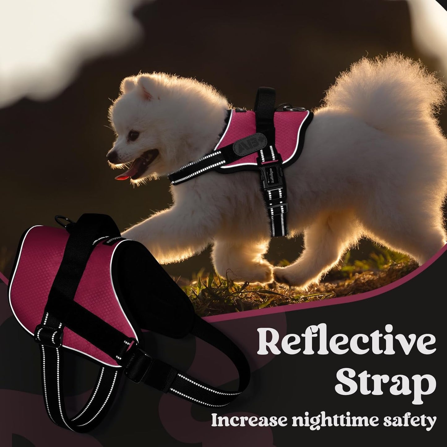 rabbitgoo Dog Harness for Small, Easy On Pet Vest with One Buckle, No Pull Adjustable Service Harness with D-Ring & Handle, Reflective for Safety Walking, Training, Pink, S